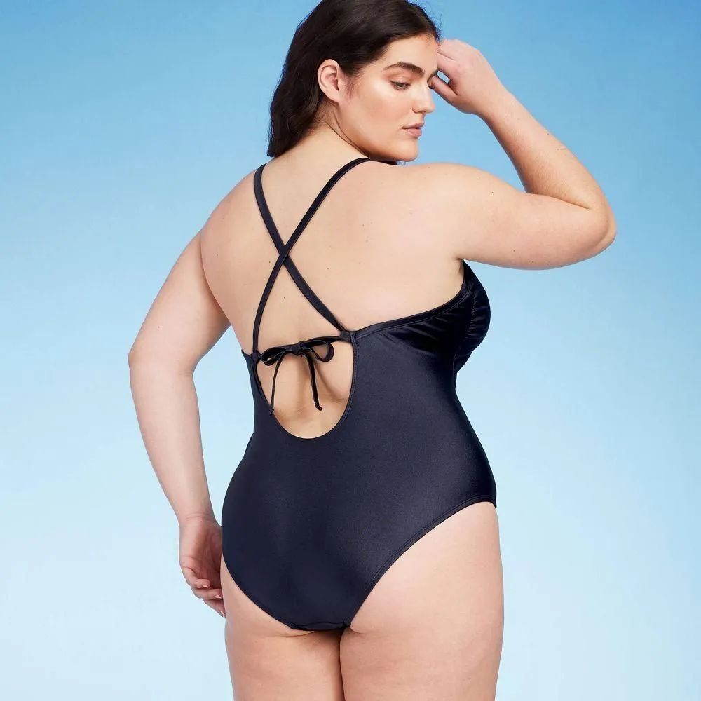 Shade‎ & Shore Women's Plus Size 18 Shirred V-Wire Plunge One Piece Swimsuit NWT - Picture 2 of 3